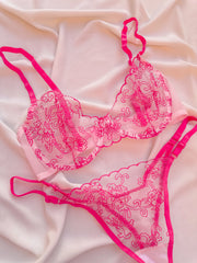 Yasmin Desenli Balenli Demi Sütyen Takımı Pembe