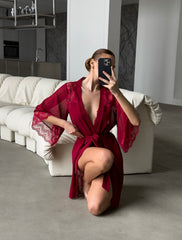 Perla Premium Sabahlık & Bodysuit Set Kırmızı