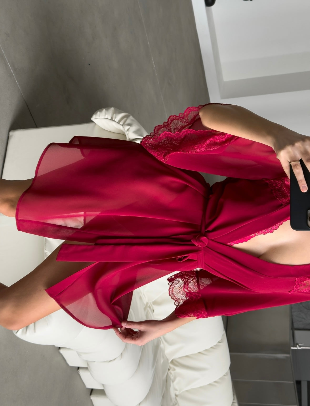 Perla Premium Sabahlık & Bodysuit Set Kırmızı