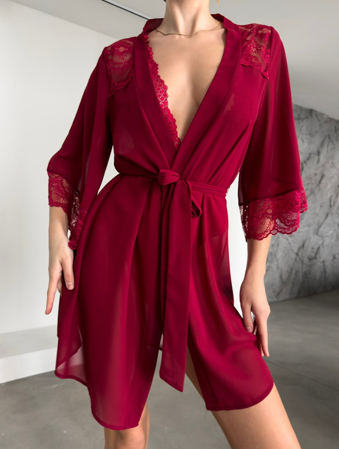 Perla Premium Sabahlık & Bodysuit Set Kırmızı