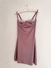 Vizon İpeksi Saten Mini Balenli Gecelik Elbise