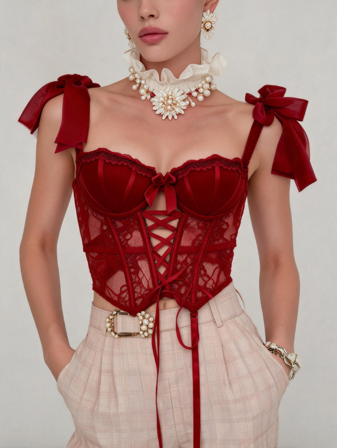 Lady Premium Balenli Balkonet Büstiyer Takımı Kırmızı
