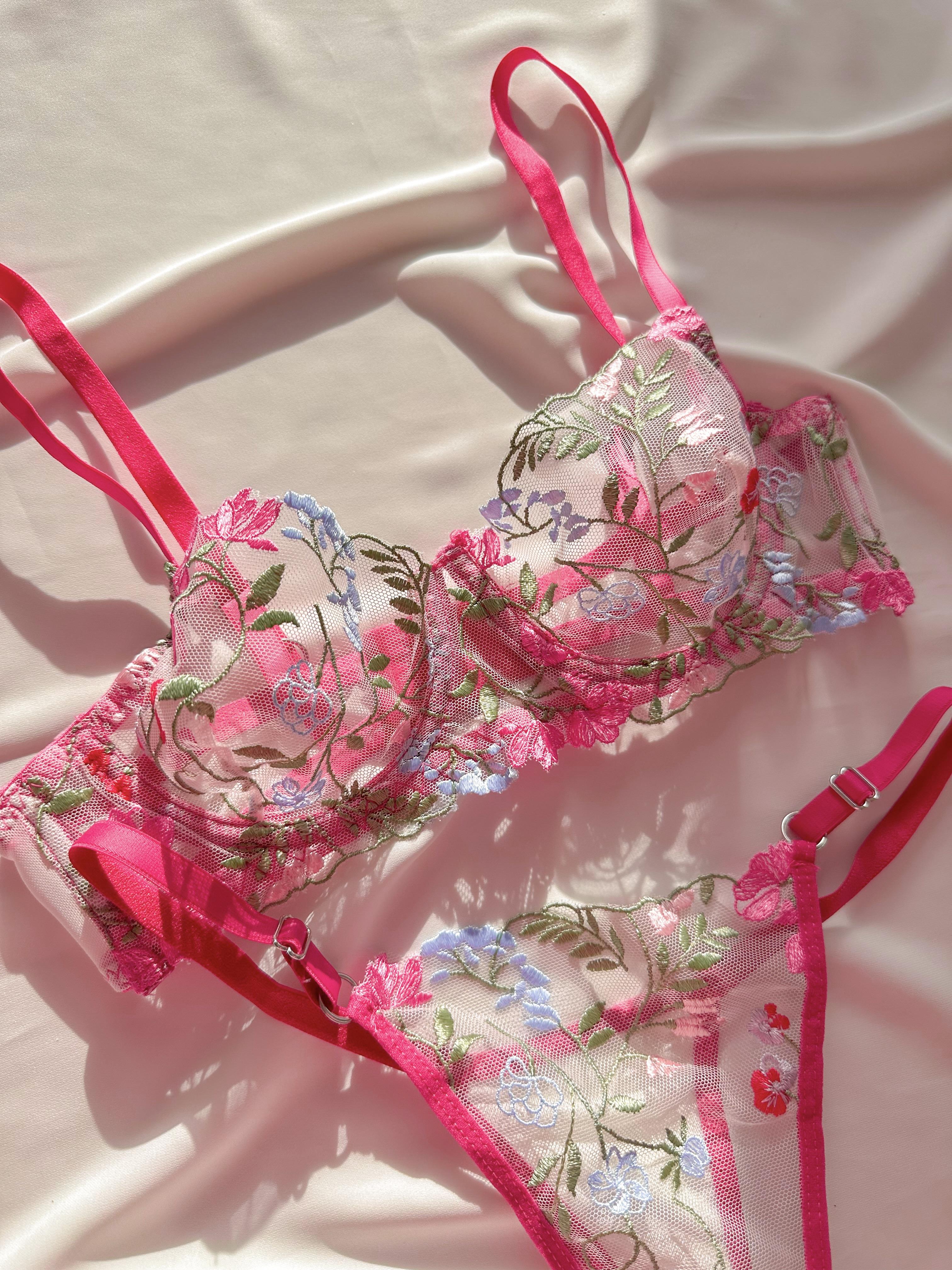 Barbie Renkli Çiçekli Balenli Balkonet Sütyen Takımı Pembe