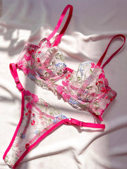 Barbie Renkli Çiçekli Balenli Balkonet Sütyen Takımı Pembe