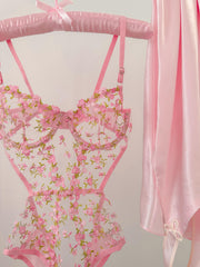 Barbie Çiçekli Balenli Balkonet Bodysuit Pembe