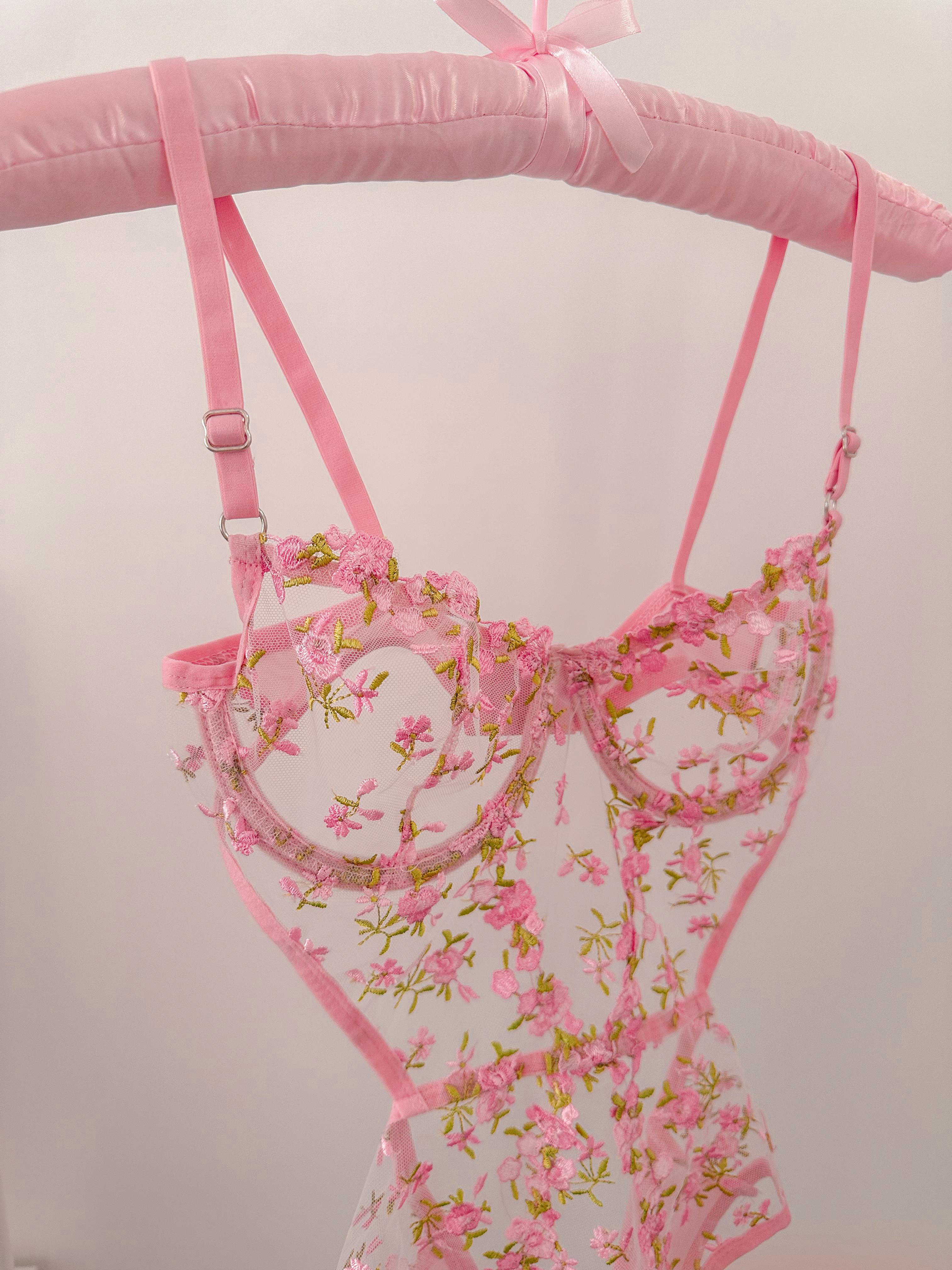 Barbie Çiçekli Balenli Balkonet Bodysuit Pembe