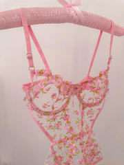 Barbie Çiçekli Balenli Balkonet Bodysuit Pembe