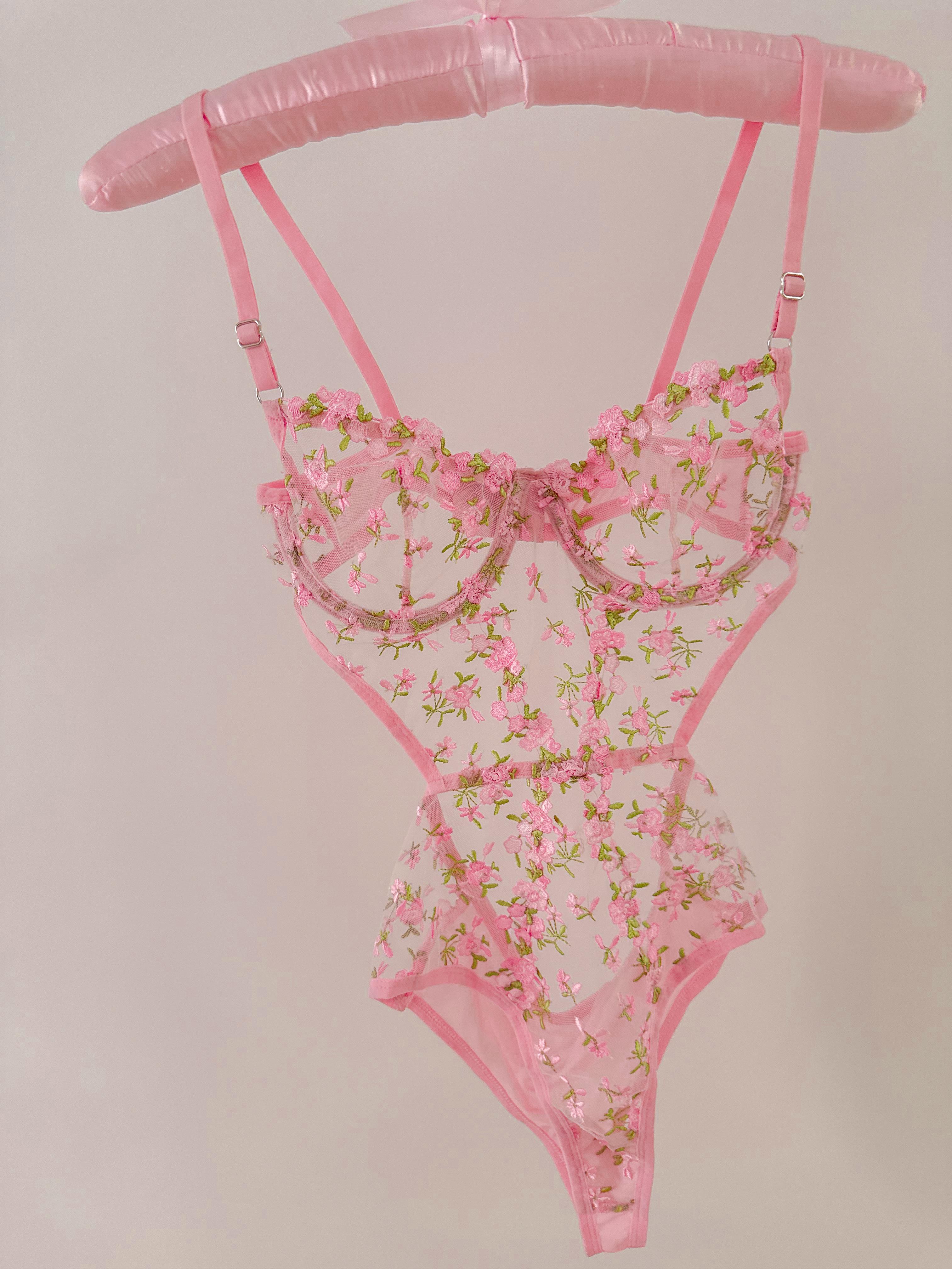 Barbie Çiçekli Balenli Balkonet Bodysuit Pembe