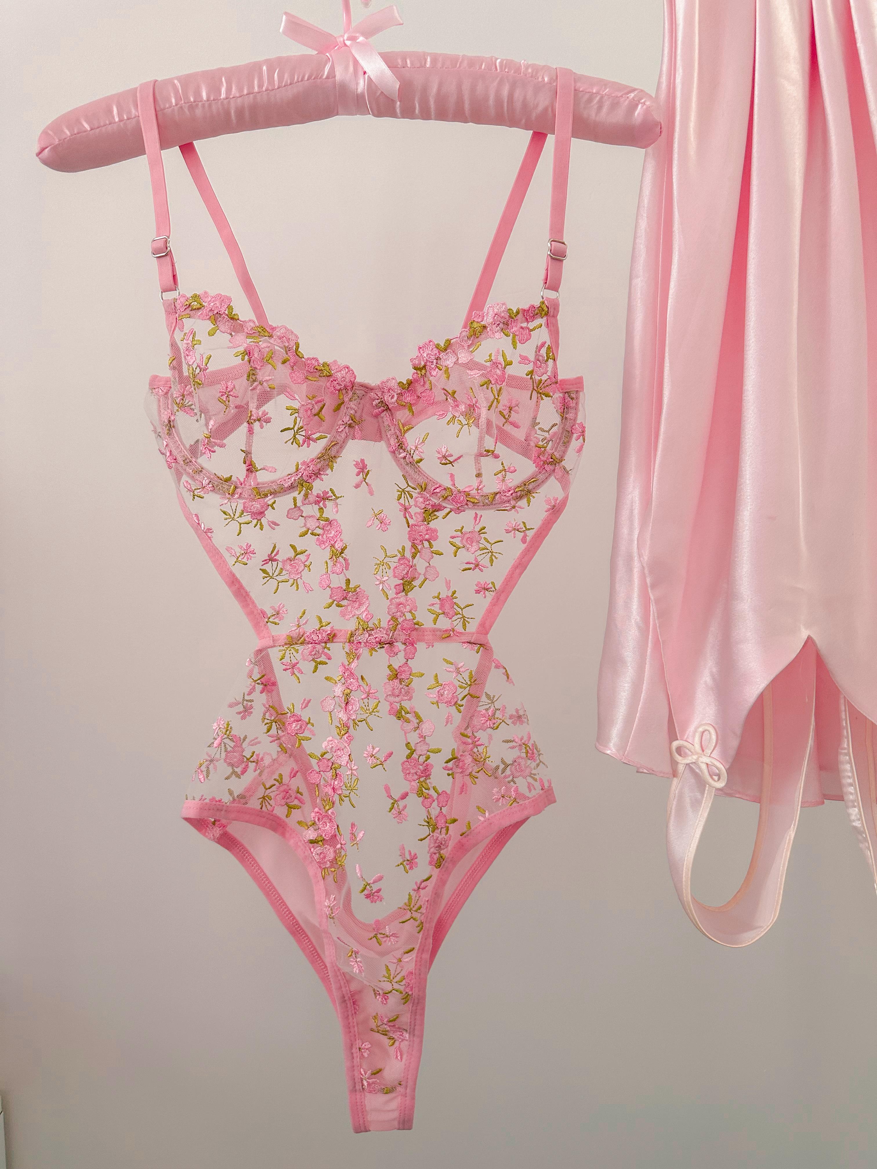 Barbie Çiçekli Balenli Balkonet Bodysuit Pembe