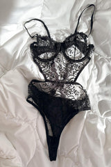 Barbie Swan Çiçek Desenli Balenli Bodysuit Siyah