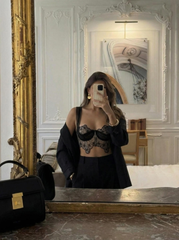 Sofia Tül Detaylı Premium Balenli Balkonet Büstiyer Takımı Siyah