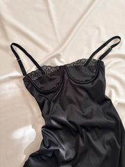 edde İpeksi Saten Mini Balenli Gecelik - Günlük Elbise Siyah