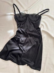 edde İpeksi Saten Mini Balenli Gecelik - Günlük Elbise Siyah