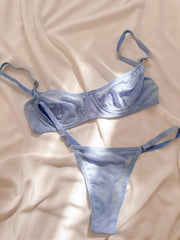 Elsa Basic Transparan Tül Balenli Demi Sütyen Takımı Mavi