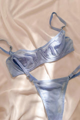 Elsa Basic Transparan Tül Balenli Demi Sütyen Takımı Mavi