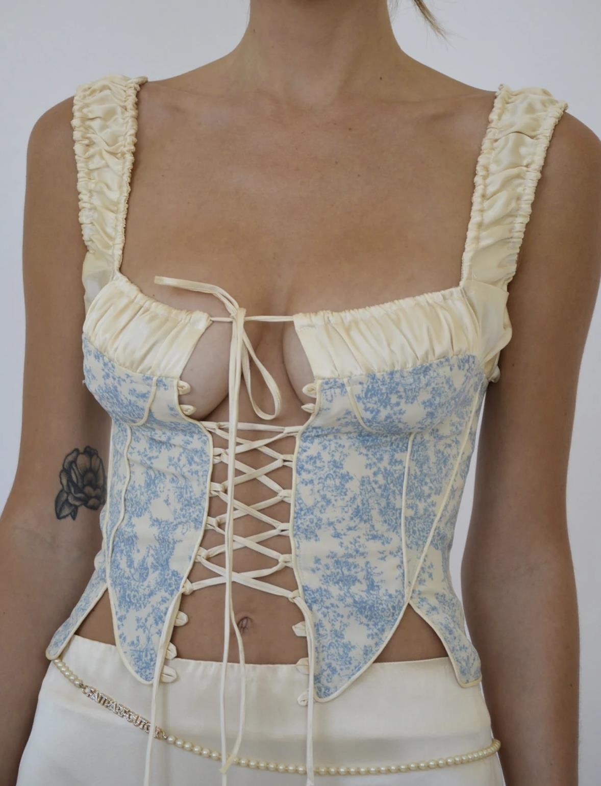 Elsa Bağcıklı Vintage Büstiyer Mavi