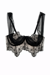 Sofia Tül Detaylı Premium Balenli Balkonet Büstiyer Takımı Siyah