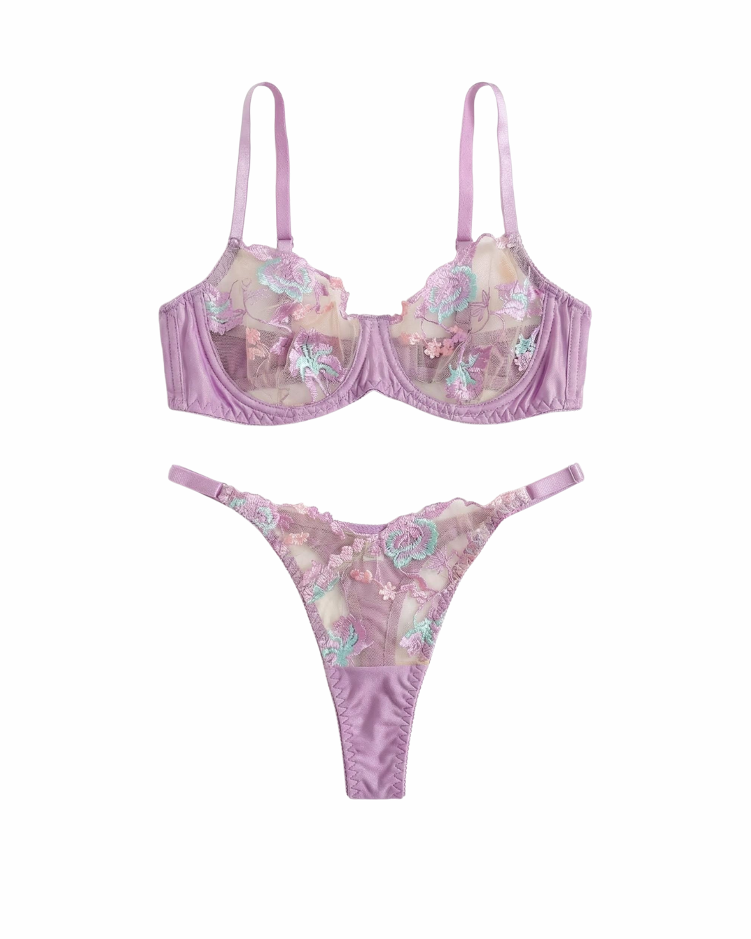 Lily Çiçekli Balenli Balkonet Sütyen Takımı Mor