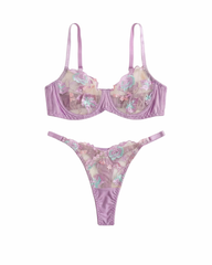 Lily Çiçekli Balenli Balkonet Sütyen Takımı Mor