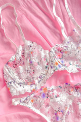 Rapunzel Renkli Çiçekli Balenli Demi Sütyen Takımı Beyaz