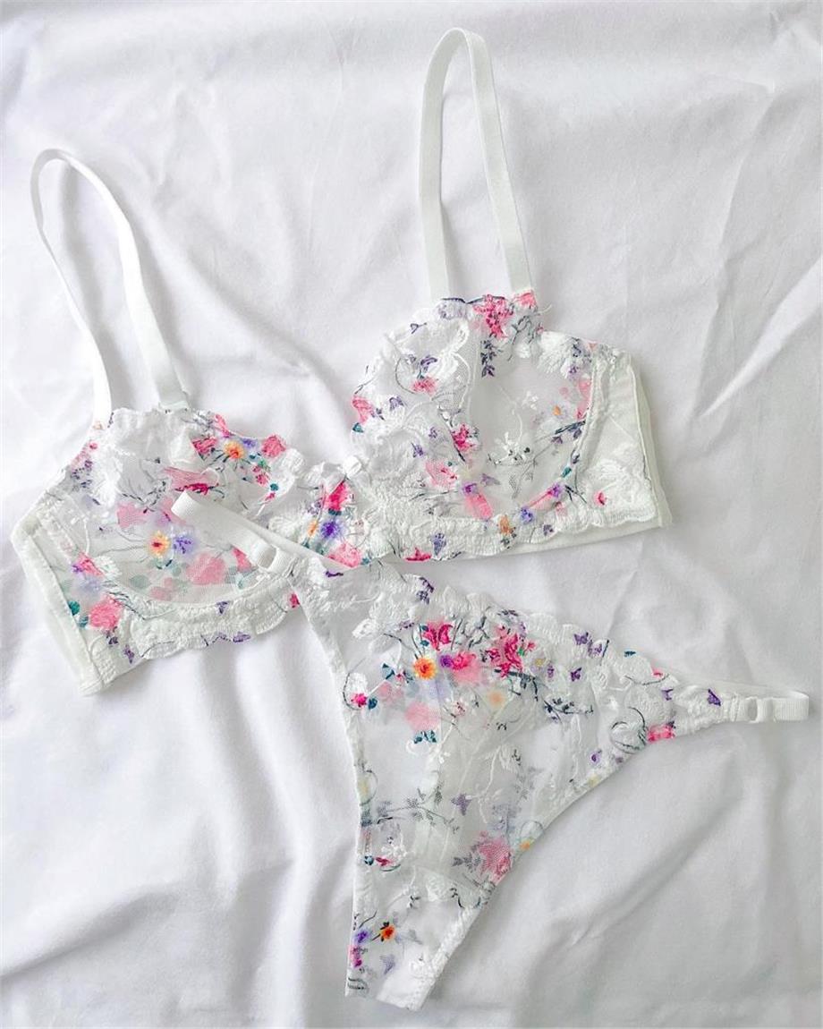Rapunzel Renkli Çiçekli Balenli Demi Sütyen Takımı Beyaz