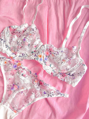 Rapunzel Renkli Çiçekli Balenli Demi Sütyen Takımı Beyaz