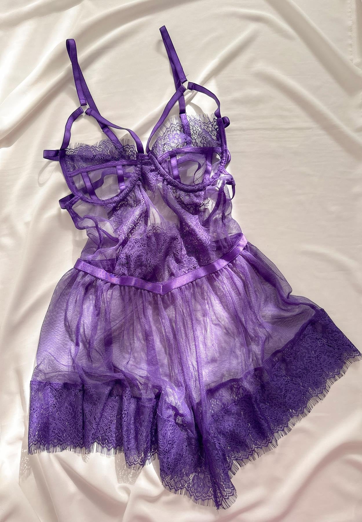 Snow White Balenli Babydoll - Gecelik Takımı Mor