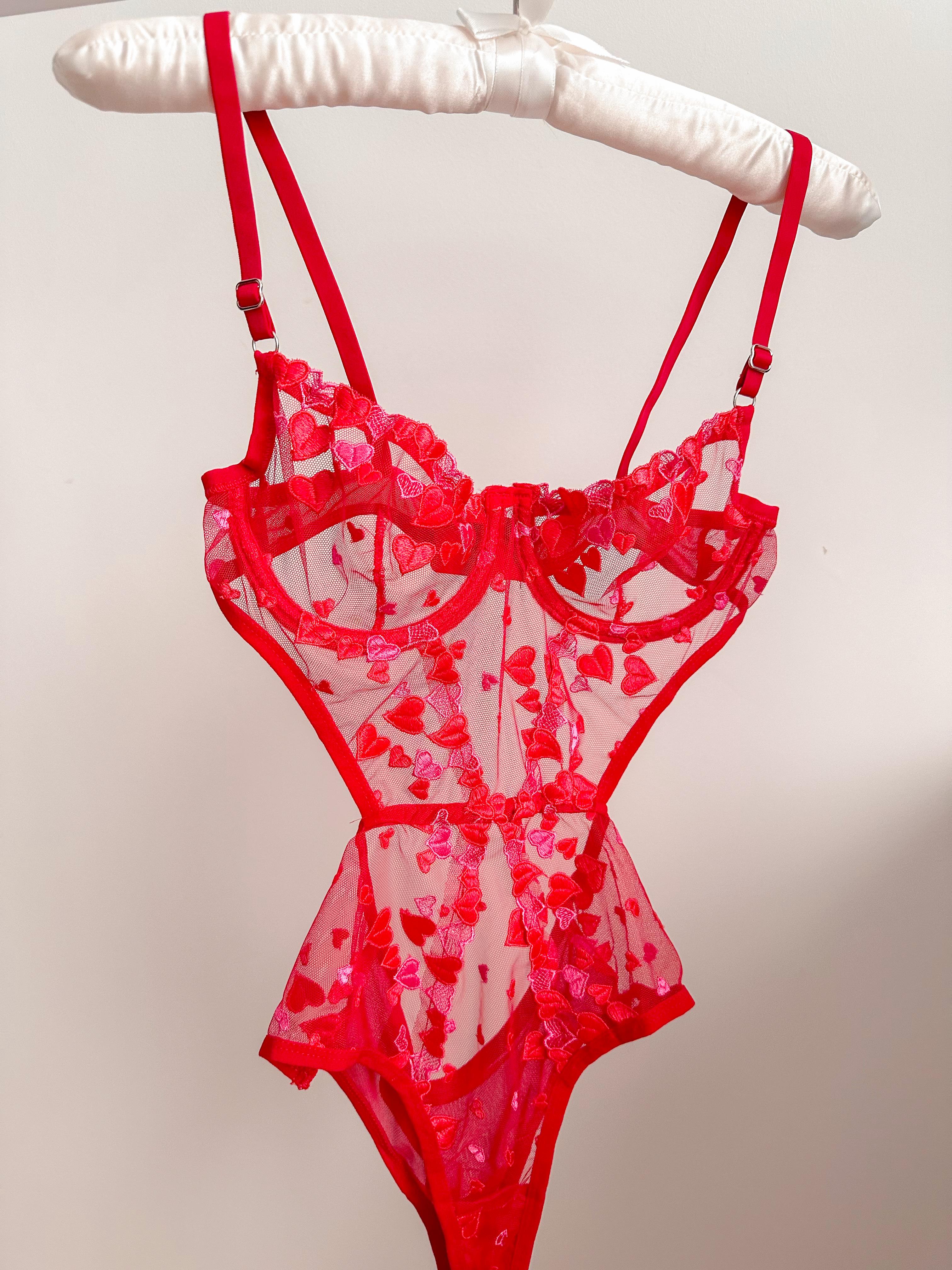 Vday Kalpli Balenli Balkonet Bodysuit Kırmızı