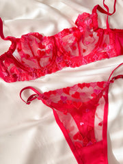 Vday Kalpli Balenli Balkonet Bodysuit ve Sütyen Takımı Kırmızı