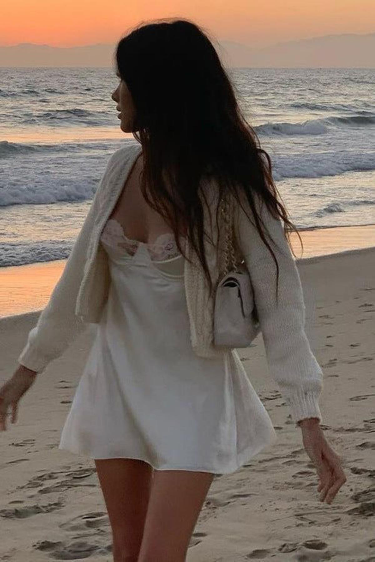 Bride İpeksi Saten Mini Balenli Gecelik - Günlük Elbise Beyaz